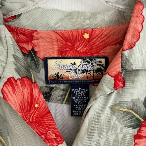 Retro 1950s HAVANA JACKS CAFE Hibiscus CROPPED Camp HAWAIIAN SHIRT with/ Tie - Picture 7 of 7